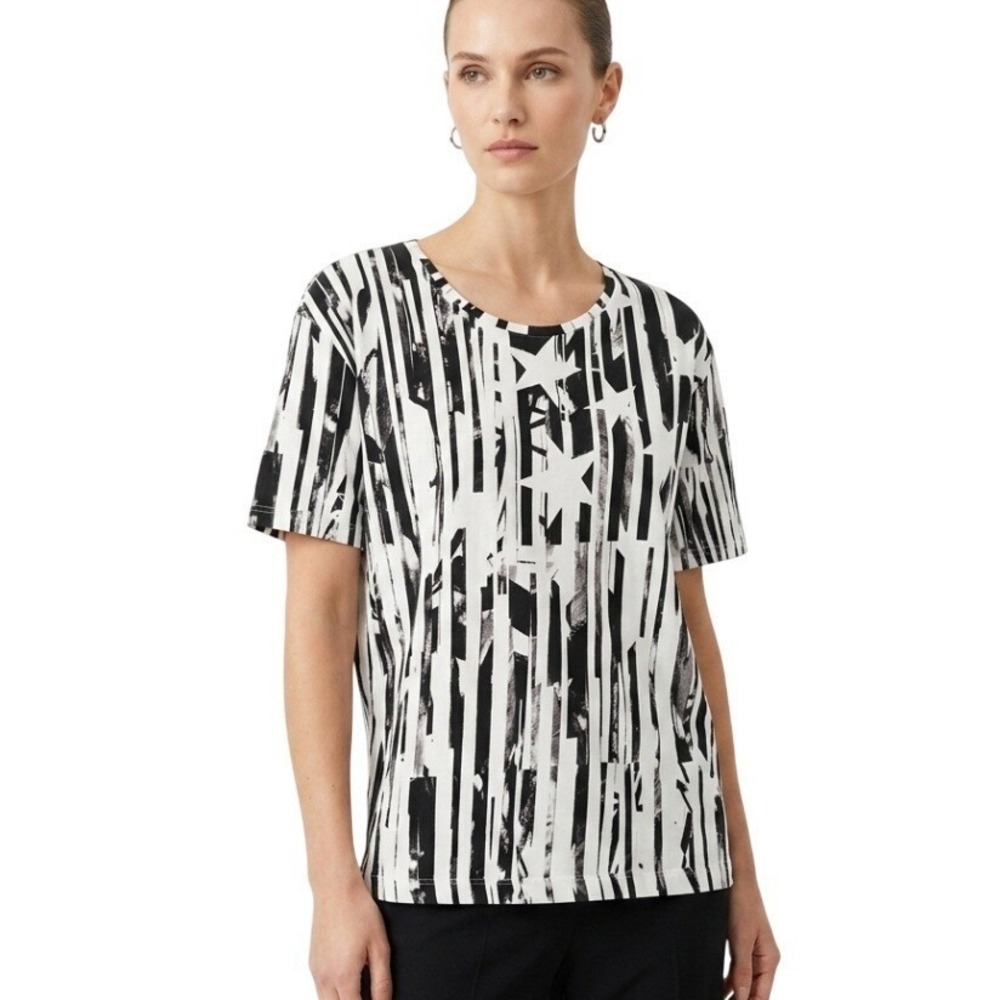 Robert Graham Shirt Mens 2XL‎ White Abstract Stripe Star Graphic Tee Casual Top